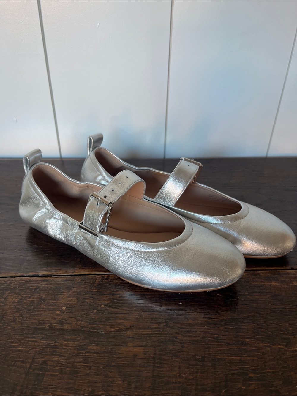 Metallic Silver Mary Jane Ballet Flats Women's Shoes